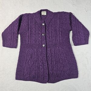 Kilronan Knitwear Purple Merino Wool Cardigan Sweater Size M